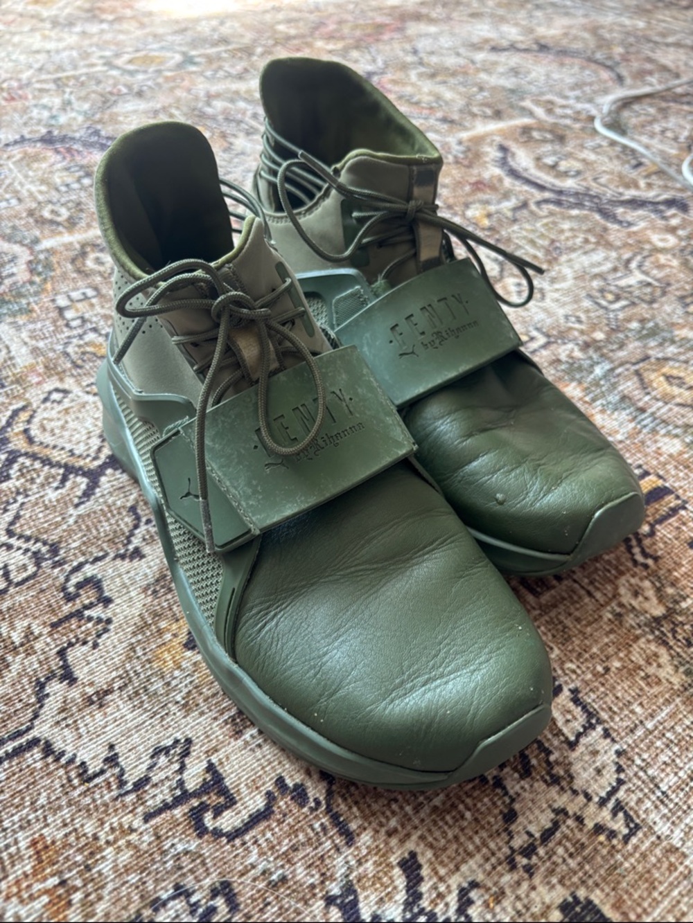Puma Fenty by Rihanna Olive Green High Top Sneakers Strap Trainers Women’s